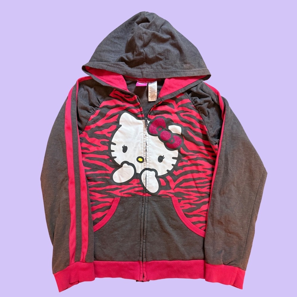 Y2K Sanrio Hello Kitty Pink Zebra Print Zip Up Hoodie Scene #19